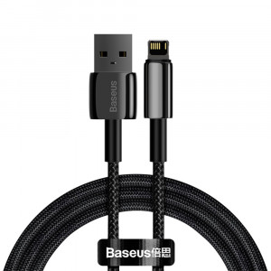 Кабел за зареждане и данни BASEUS Tungsten USB Type A към Lightning cable 2.4A 1m черен (CALWJ-01) - Img 1