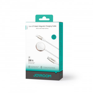 Кабел за зареждане и данни JOYROOM 2in1 USB Type C към Lightning / безжично зарядно за Apple Watch 1.5m бял (S-IW011) - Img 5