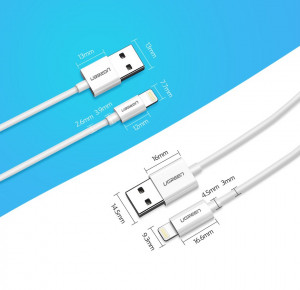 Кабел за зареждане и данни UGREEN USB Type A към Lightning MFI 1m 2.4A бял (20728) - Img 18