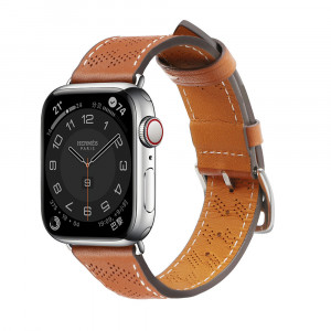 каишка от естествена кожа Leather - Apple Watch 41mm Series 9 / 41mm Series 8 / 41mm Series 7 / 40mm Series 6 / 40mm SE / 40mm Series 5 / 40mm Series 4 / 38mm Series 3 / 38mm Series 2 / 38mm (1st gen) кафяв - Img 1