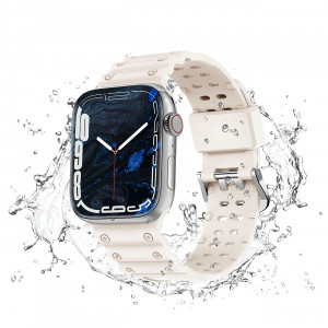 Каишка със стоманена закопчалка Triple Protection - Apple Watch 41mm Series 9 / 41mm Series 8 / 41mm Series 7 / 40mm Series 6 / 40mm SE / 40mm Series 5 / 40mm Series 4 / 38mm Series 3 / 38mm Series 2 / 38mm (1st gen) бежов - Img 3