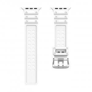 Каишка със стоманена закопчалка Triple Protection - Apple Watch 41mm Series 9 / 41mm Series 8 / 41mm Series 7 / 40mm Series 6 / 40mm SE / 40mm Series 5 / 40mm Series 4 / 38mm Series 3 / 38mm Series 2 / 38mm (1st gen) бял - Img 4