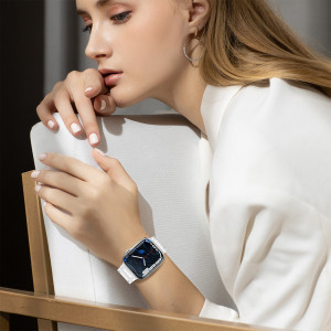 Каишка със стоманена закопчалка Triple Protection - Apple Watch 41mm Series 9 / 41mm Series 8 / 41mm Series 7 / 40mm Series 6 / 40mm SE / 40mm Series 5 / 40mm Series 4 / 38mm Series 3 / 38mm Series 2 / 38mm (1st gen) бял - Img 11