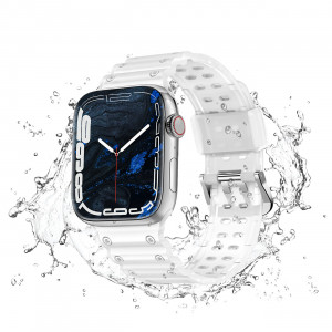 Каишка със стоманена закопчалка Triple Protection - Apple Watch 41mm Series 9 / 41mm Series 8 / 41mm Series 7 / 40mm Series 6 / 40mm SE / 40mm Series 5 / 40mm Series 4 / 38mm Series 3 / 38mm Series 2 / 38mm (1st gen) прозрачен - Img 3