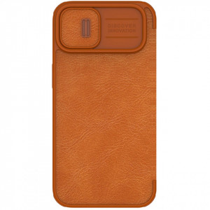 Калъф тип книга от еко кожа с подвижно покритие за камерата NILLKIN Qin Leather Pro - iPhone 14 Plus кафяв - Img 4