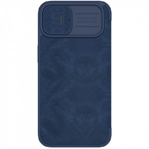 Калъф тип книга от еко кожа с подвижно покритие за камерата NILLKIN Qin Leather Pro - iPhone 14 Plus син - Img 6