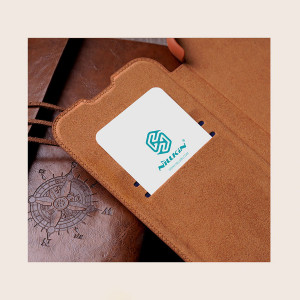 Калъф тип книга от еко кожа с подвижно покритие за камерата NILLKIN Qin Leather Pro - Samsung Galaxy S22 кафяв - Img 10