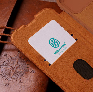 Калъф тип книга от еко кожа с подвижно покритие за камерата NILLKIN Qin Leather Pro - iPhone 15 Pro Max черен - Img 10