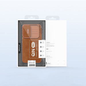 Калъф тип книга от еко кожа с подвижно покритие за камерата NILLKIN Qin Leather Pro - Samsung Galaxy S22+ кафяв - Img 5