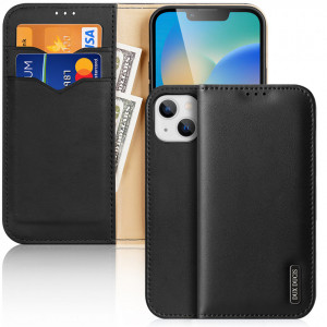 Калъф тип книга от естествена кожа DUX DUCIS Hivo със система против кражба - iPhone 14 Plus черен - Img 1