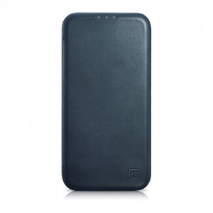 Калъф тип книга от естествена кожа iCARER CE Oil Wax Premium MagSafe - iPhone 14 Pro син - Img 2