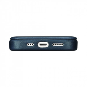 Калъф тип книга от естествена кожа iCARER CE Oil Wax Premium MagSafe - iPhone 14 Pro Max син - Img 10