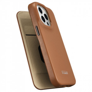 Калъф тип книга от естествена кожа iCARER CE Oil Wax Premium MagSafe - iPhone 14 Pro кафяв - Img 9