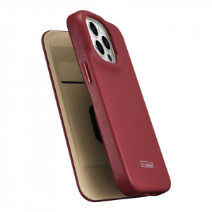 Калъф тип книга от естествена кожа iCARER CE Oil Wax Premium MagSafe - iPhone 14 Pro червен - Img 10
