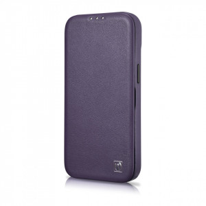 Калъф тип книга от естествена кожа iCARER CE Oil Wax Premium MagSafe - iPhone 14 Plus тъмнолилав - Img 7
