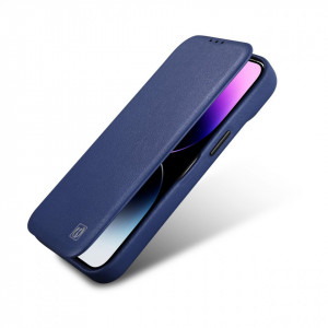 Калъф тип книга от естествена кожа iCARER CE Oil Wax Premium MagSafe - iPhone 14 Plus син - Img 9