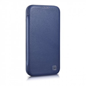 Калъф тип книга от естествена кожа iCARER CE Oil Wax Premium MagSafe - iPhone 14 Pro Max син - Img 5