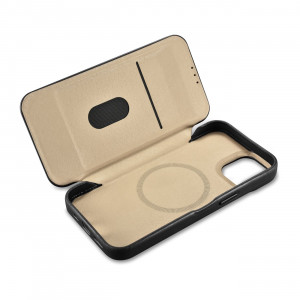 Калъф тип книга от естествена кожа iCARER CE Oil Wax Premium MagSafe - iPhone 14 Plus черен - Img 16