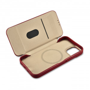 Калъф тип книга от естествена кожа iCARER CE Oil Wax Premium MagSafe - iPhone 14 Plus червен - Img 16