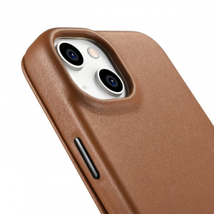 Калъф тип книга от естествена кожа iCARER CE Oil Wax Premium MagSafe - iPhone 14 кафяв - Img 15