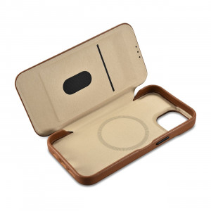 Калъф тип книга от естествена кожа iCARER CE Oil Wax Premium MagSafe - iPhone 14 Plus кафяв - Img 16