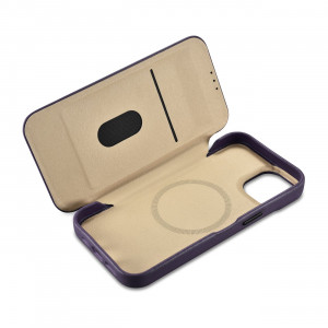 Калъф тип книга от естествена кожа iCARER CE Oil Wax Premium MagSafe - iPhone 14 Plus тъмнолилав - Img 16