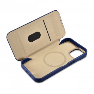 Калъф тип книга от естествена кожа iCARER CE Oil Wax Premium MagSafe - iPhone 14 Plus син - Img 16