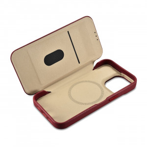 Калъф тип книга от естествена кожа iCARER CE Oil Wax Premium MagSafe - iPhone 14 Pro Max червен - Img 16