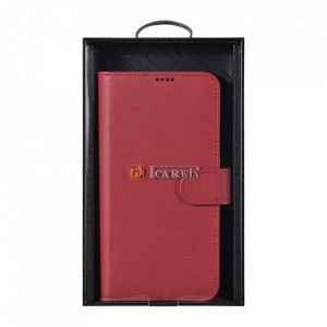 Калъф тип книга от естествена кожа iCARER Haitang - Samsung Galaxy S22+ червен - Img 5