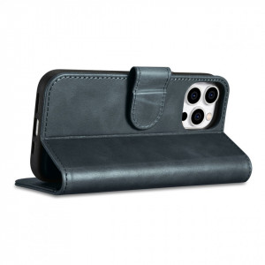 Калъф тип книга от естествена кожа iCARER Oil Wax Wallet 2в1 против кражба - iPhone 14 Pro син - Img 8