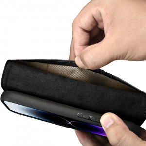 Калъф тип книга от естествена кожа iCARER Oil Wax Wallet 2в1 против кражба - iPhone 14 Pro черен - Img 14