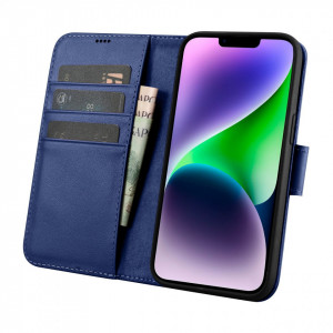 Калъф тип книга iCARER Wallet 2в1 против кражба - iPhone 14 Cover син - Img 3