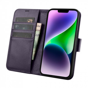 Калъф тип книга iCARER Wallet 2в1 против кражба - iPhone 14 Plus тъмнолилав - Img 3