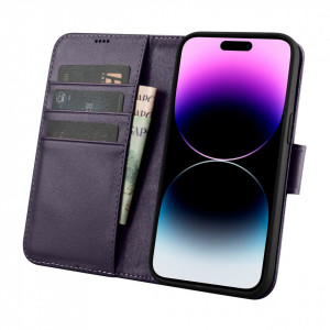 Калъф тип книга iCARER Wallet 2в1 против кражба - iPhone 14 Pro Cover тъмнолилав - Img 3