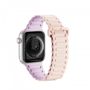 Магнитна силиконова каишка Dux Ducis Armor - Apple Watch Ultra 49mm / Ultra 2 49mm / 45mm Series 9 / 45mm Series 8 / 45mm Series 7 / 44mm SЕ (2nd gen) / 44mm SE / 44mm Series 6 / 44mm Series 5 / 44mm Series 4 / 42mm Series 3 / 42mm Series 2 розов / лилав - Img 2