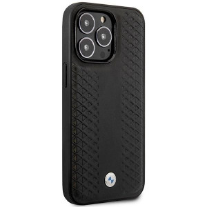 Оригинален гръб от еко кожа BMW Leather Diamond MagSafe BMHMP14L22RFGK - iPhone 14 Pro черен - Img 4