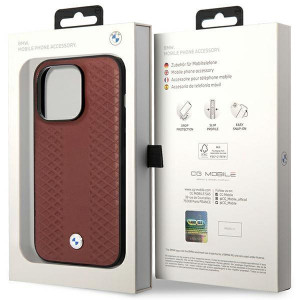 Оригинален гръб от еко кожа BMW Leather Diamond MagSafe BMHMP14L22RFGR - iPhone 14 Pro бургундско червен - Img 8