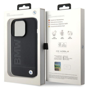 Оригинален гръб от естествена кожа BMW Leather Hot Stamp MagSafe - iPhone 15 Pro черен - Img 8