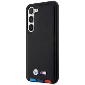 Оригинален гръб от естествена кожа BMW Leather Stamp Tricolor BMHCS23M22PTDK - Samsung Galaxy S23+ черен - Img 2