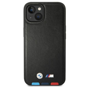 Оригинален гръб от естествена кожа BMW Leather Stamp Tricolor BMHMP14S22PTDK MagSafe - iPhone 14 черен - Img 3