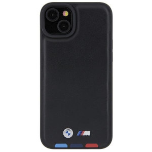 Оригинален гръб от естествена кожа BMW Leather Stamp Tricolor BMHCP15M22PTDK - iPhone 15 Plus черен - Img 3