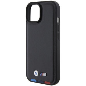 Оригинален гръб от естествена кожа BMW Leather Stamp Tricolor BMHCP15S22PTDK - iPhone 15 черен - Img 6