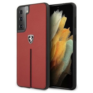 Оригинален гръб от естествена кожа FERRARI Off Track Leather Nylon Stripe FEOSIHCS21 5GSRE - Samsung Galaxy S21 5G червен - Img 1