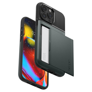 Оригинален гръб със слот за карта SPIGEN Slim Armor CS - iPhone 15 Pro Abyss Green - Img 6