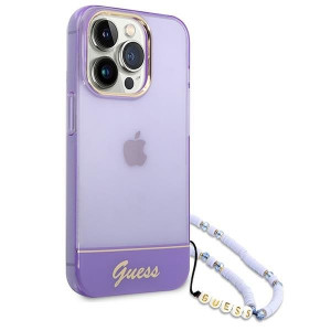 Оригинален гръб с гривна GUESS Translucent Pearl Strap GUHCP14LHGCOHU - iPhone 14 Pro лилав - Img 3