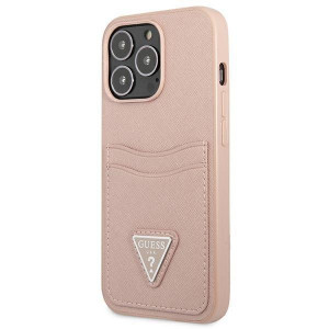 Оригинален гръб с джоб за карта GUESS SaffianoTriangle Logo Cardslot GUHCP13LPSATPP - iPhone 13 Pro розов - Img 2