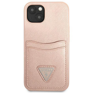 Оригинален гръб с джоб за карта GUESS SaffianoTriangle Logo Cardslot GUHCP13MPSATPP - iPhone 13 розов - Img 3