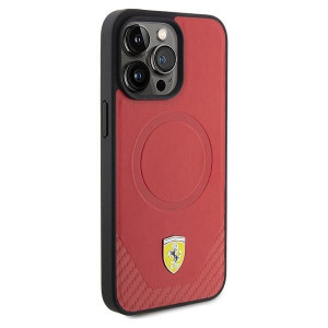 Оригинален гръб FERRARI Carbon Metal Logo MagSafe - iPhone 15 Pro червен - Img 4