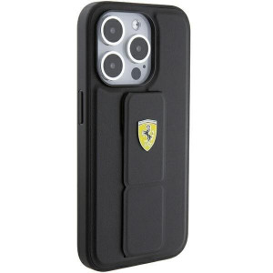 Оригинален гръб FERRARI Grip Stand Metal Logo - iPhone 15 Pro черен - Img 5