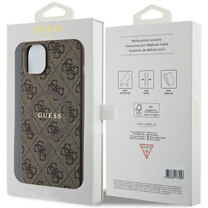 Оригинален гръб GUESS 4G Collection Leather Metal Logo MagSafe - iPhone 15 Plus / 14 Plus кафяв - Img 8